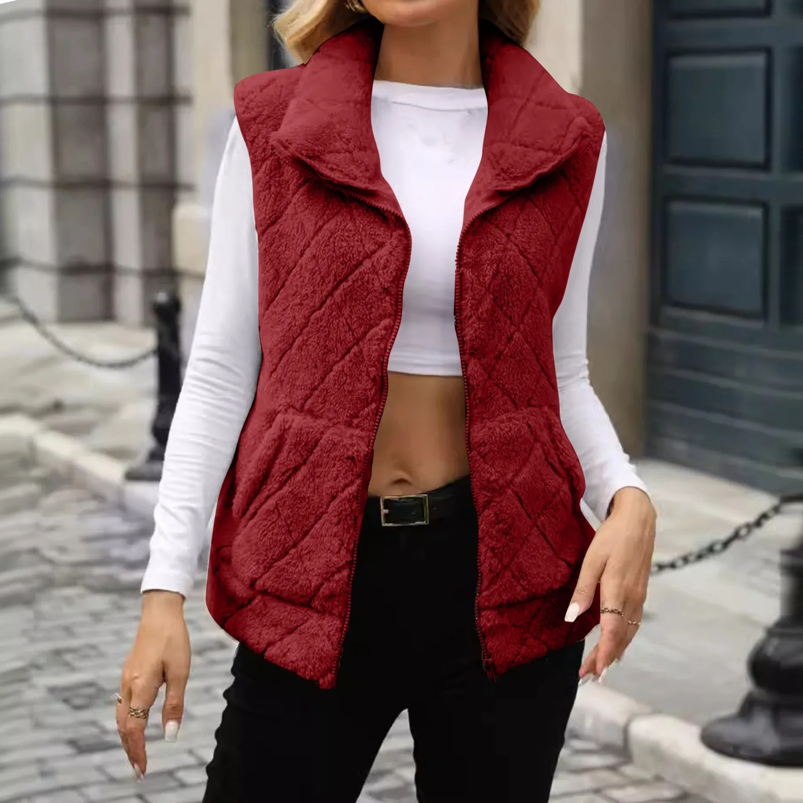 Женский осенне-зимний бархатный жилет теплая плюшевая жилетка на молнии из плюша