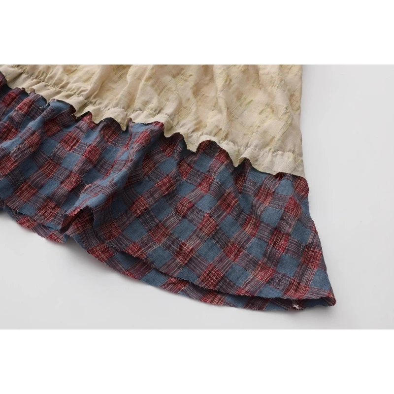 Женская клетчатая юбка составного кроя винтажная уличная юбка-трапеция в стиле