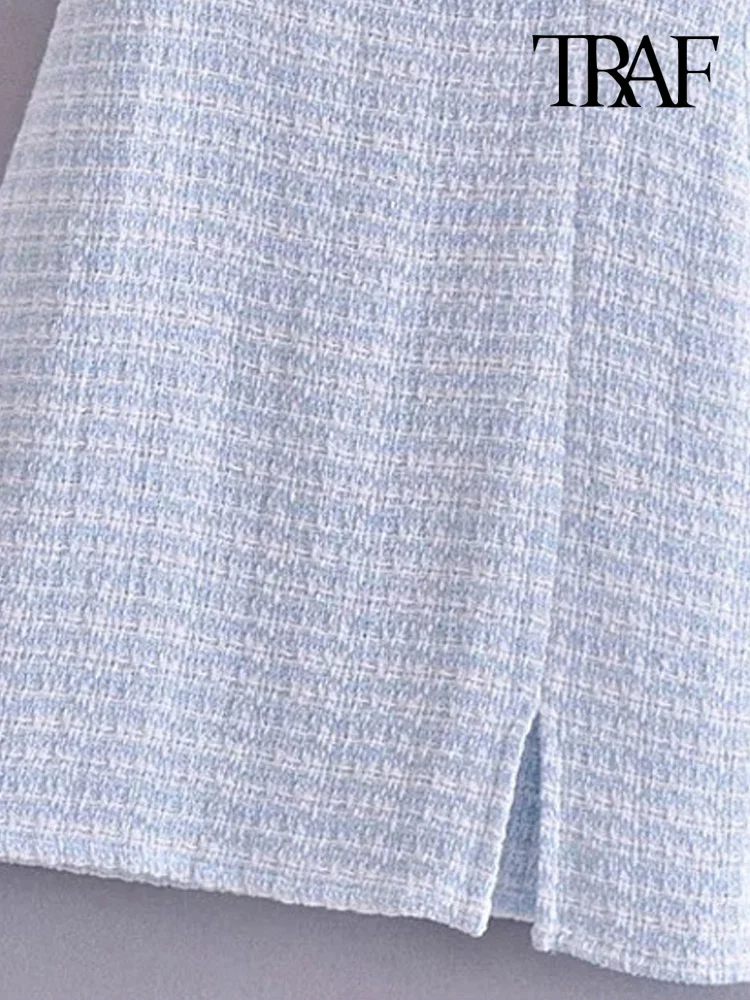 Платье-мини из твида с разрезом спереди на молнии открытой спиной | Женская