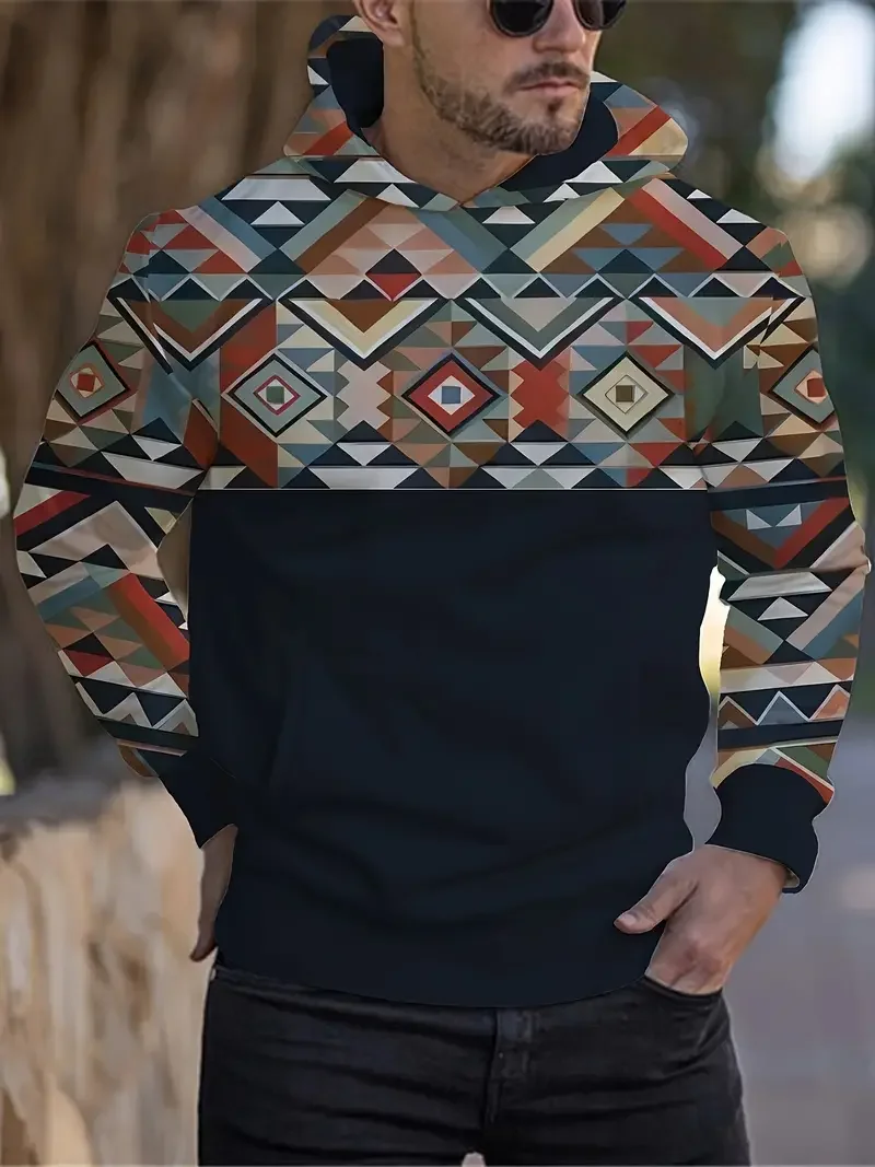 Толстовка мужская с длинным рукавом винтажный свитшот в этническом стиле 3D