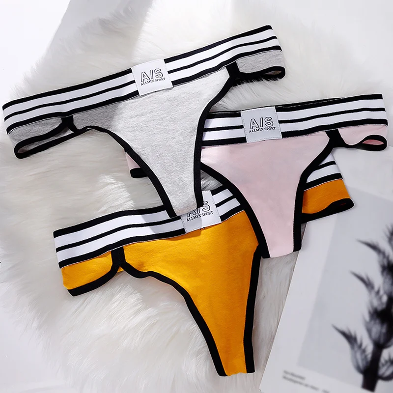 Sexy Underwear Panties Women Contrast Color Low Waist Thong Pure Cotton Fitness Seamless T-Pants Briefs Female Sexy Lingerie