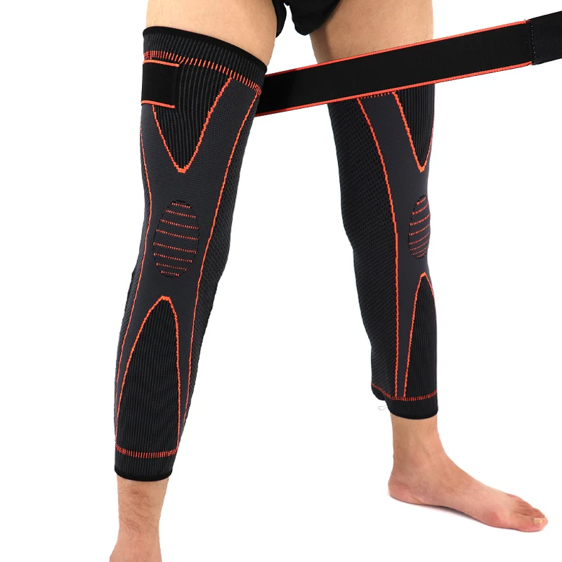 

1 Pcs Compression Knee Support Pads Orange Lengthen Stripe Sport Sleeve Protector Elastic Long Kneepad Brace Volleyball Running
