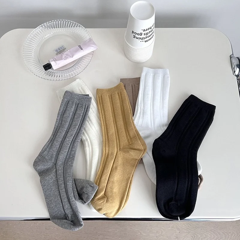 

Cotton Knitting Long Socks Solid Color Black White Gray Crew Socks Women Girls Students Soft Breathable Streetwear Sports Socks