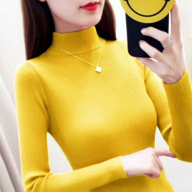 

Winter Spring For Women Knit Solid Half Turtle Neck Pull Sweater Casual Rib Jumper Top Female Home Pullover Sweater Y2K Clothing