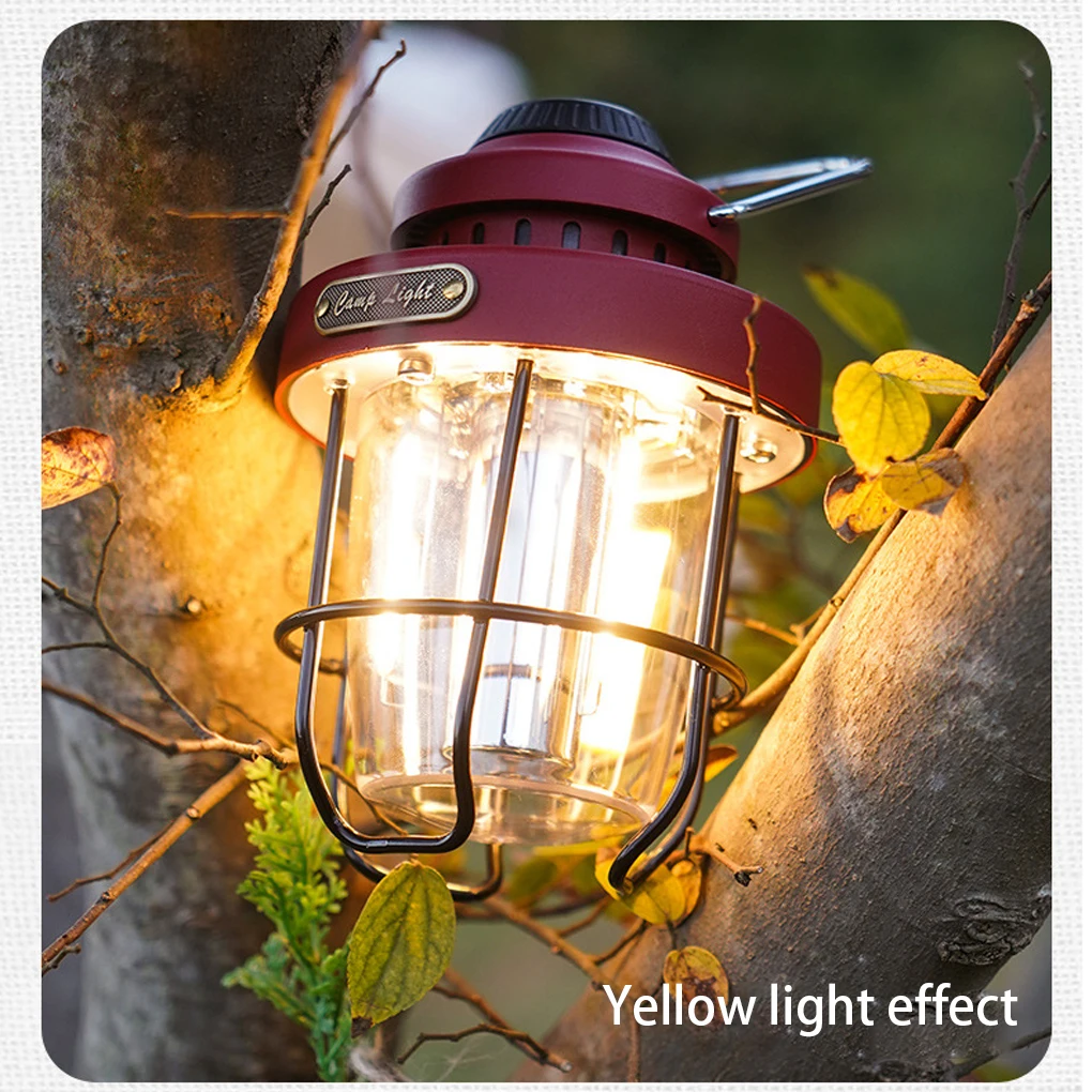 

LED Camping Light Portable Retro Lantern with Handle Vintage Style Lights Type-C Waterproof Lamp for Garden Green