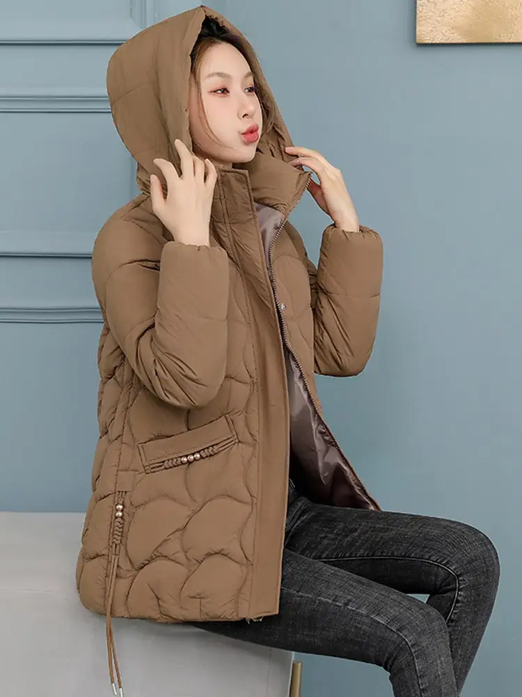 MEILLY DOLPHIN 2023 New Korean Fashion Elegant Women Padded Cotton Coat Hooded Parkas Solid Meidum Long Warm Women Winter Jacket