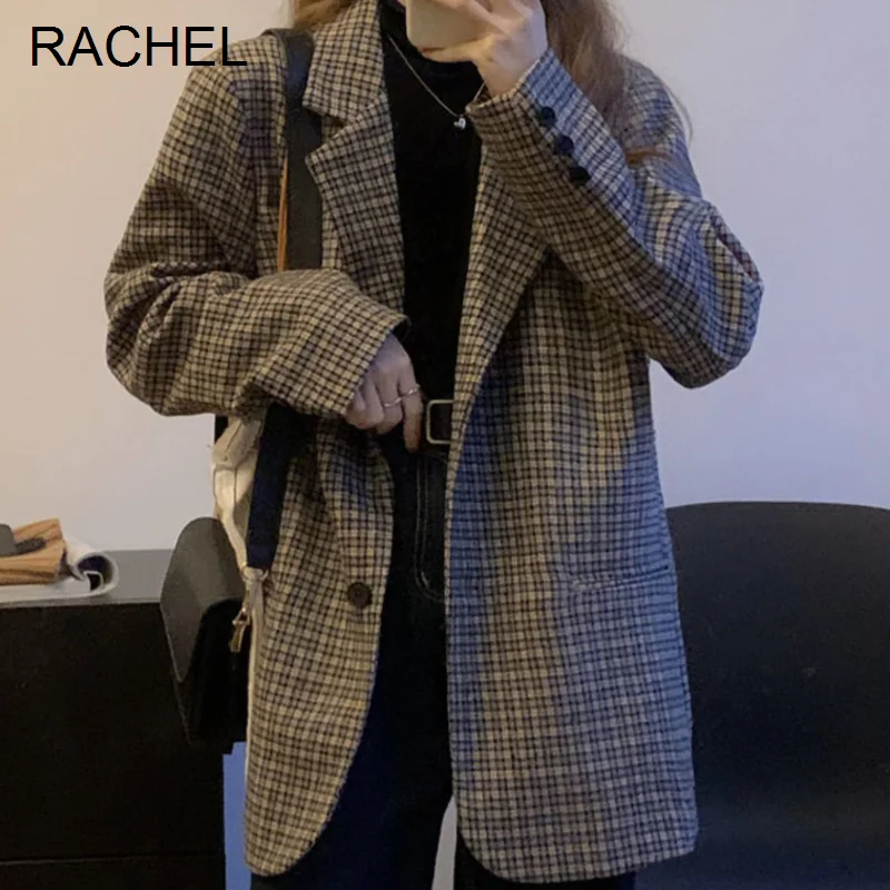 

Женский Повседневный костюм-Блейзер, свободная куртка с длинным рукавом в Корейском стиле, осень 2021