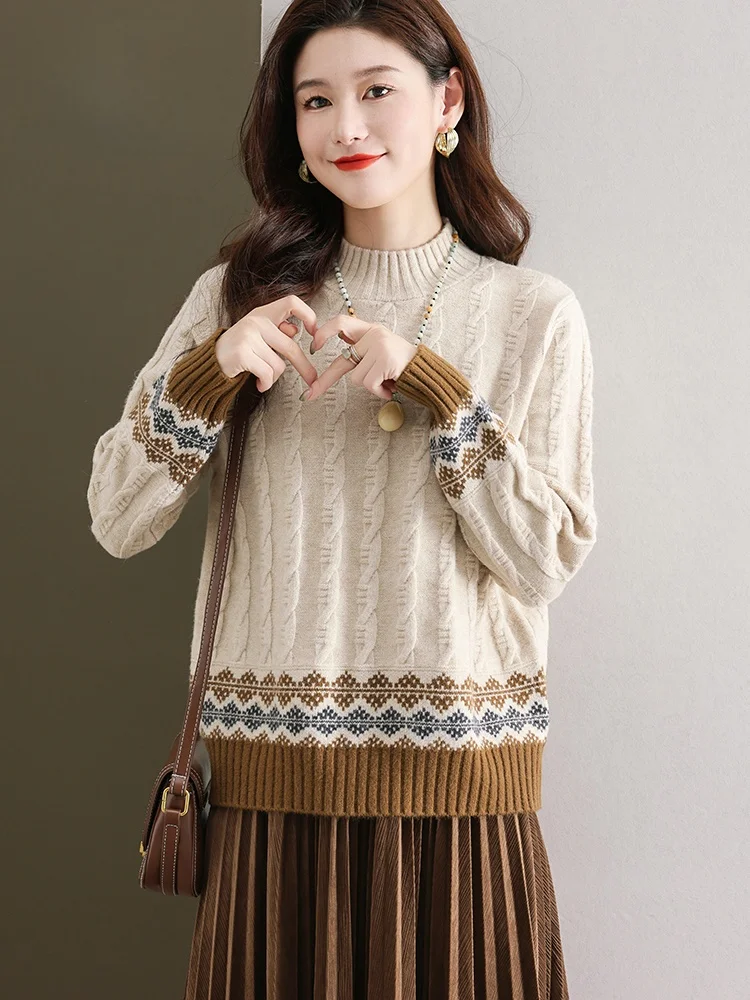 Girdear Женская одежда 00 Свитер из чистой шерсти с полувысоким воротником