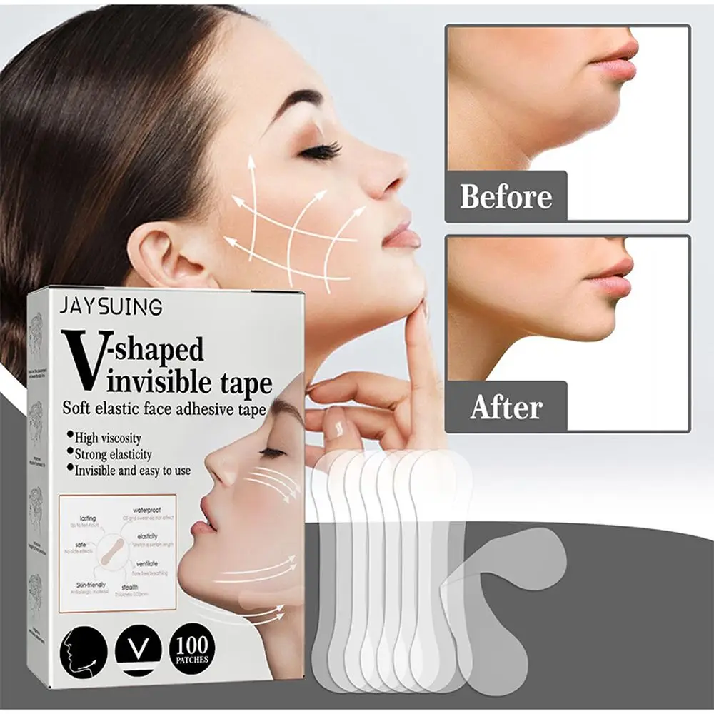 

100Pcs Invisible Face Stickers Fade Fine Lines Lift Tighten Jaw V-Shape Facial Lifting Patch Tape Anti Wrinkle Chin Reducer