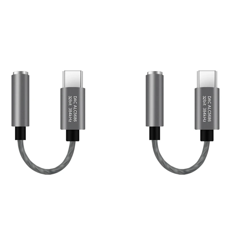 

2X USB Type C To 3.5Mm Earphone Jack DAC Adapter 32Bit 384Khz Realtek ALC5686 USB To 3.5Mm For SAMSUNG Smartphone(Gray)