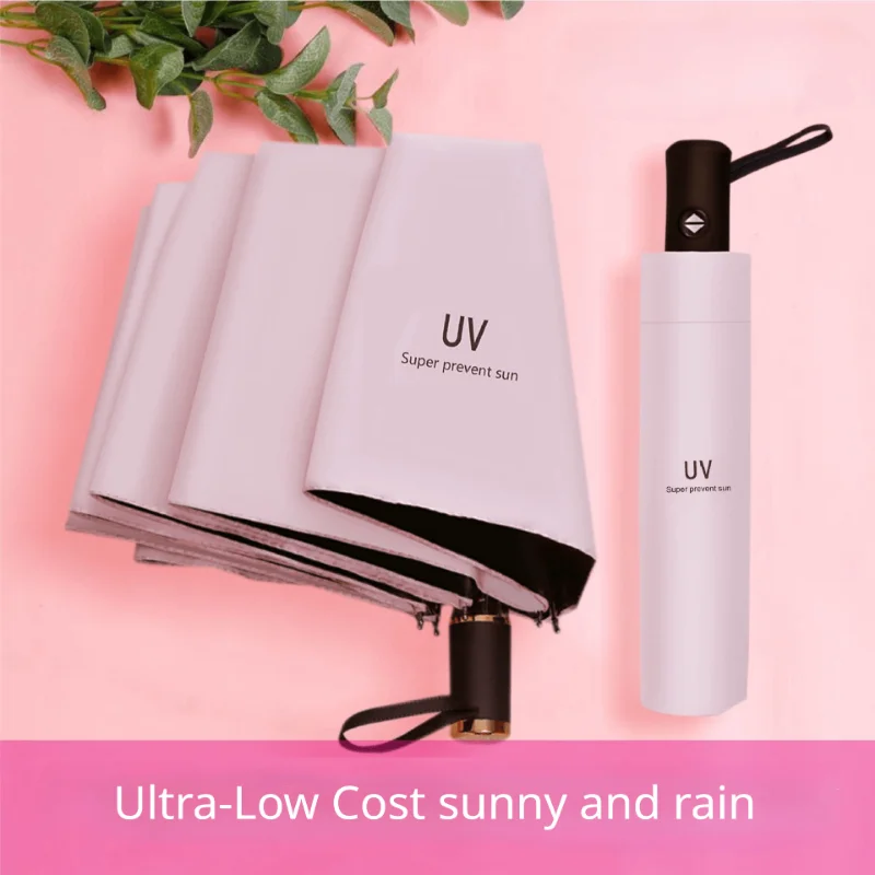 

8 Bones 190T UV Black Glue Three Folding Sun Umbrella Sunny and Rain Umbrella with Sun Protection Automatic Manual Umbrellas