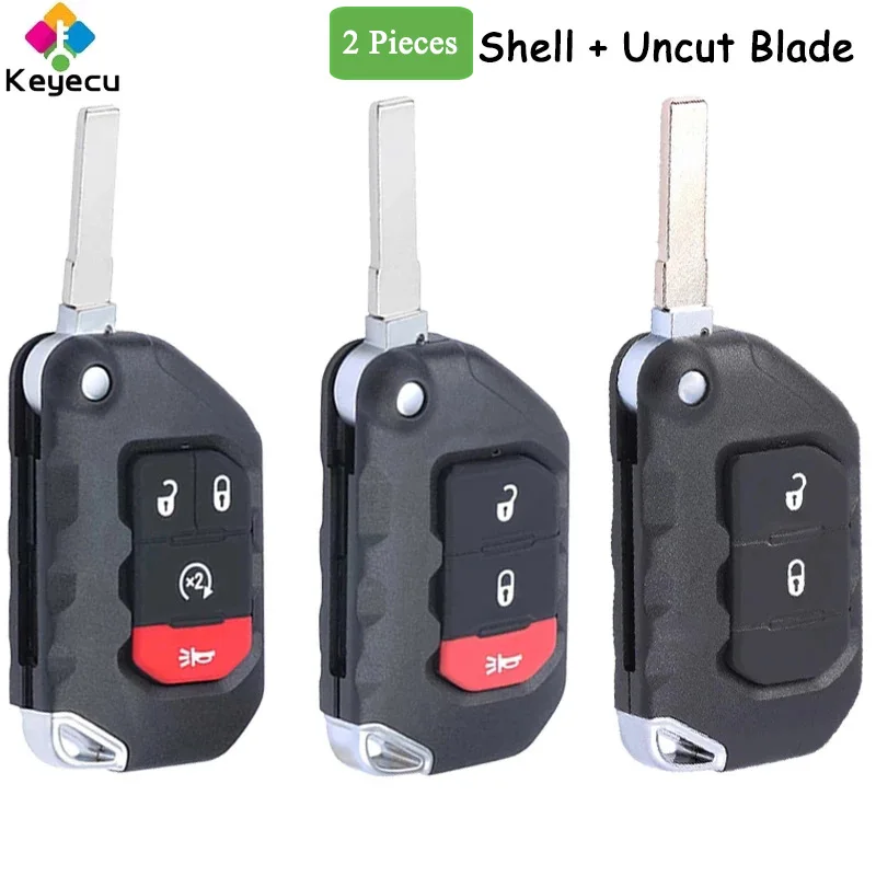 

KEYECU 2 Pieces Flip Remote Car Key Shell Case With 2 3 4 Buttons for Jeep Wrangler Gladiator 2018 2019 2020 Fob FCC# OHT1130261