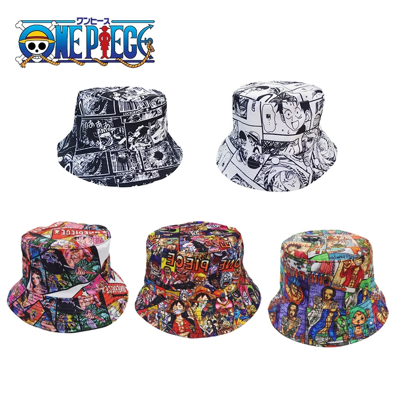 

Anime One Piece Unisex Bucket Hat Cartoon Ace Luffy Action Figure Women Men Outdoor Travel Fisherman Hats Christmas Gifts