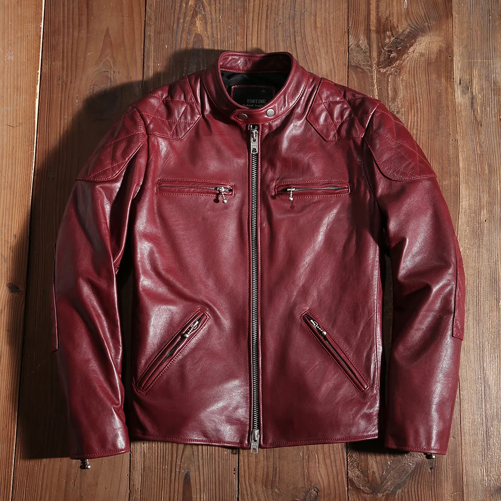 

Новинка 2024, красная Байкерская кожаная куртка, пальто из натуральной кожи на весну и осень, облегающая качественная мягкая одежда из овчины