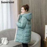 oversized 4xl loose hooded thicken jacket elegant warm cotton padded parkas korean long sleeve pocket winter coat women outwear