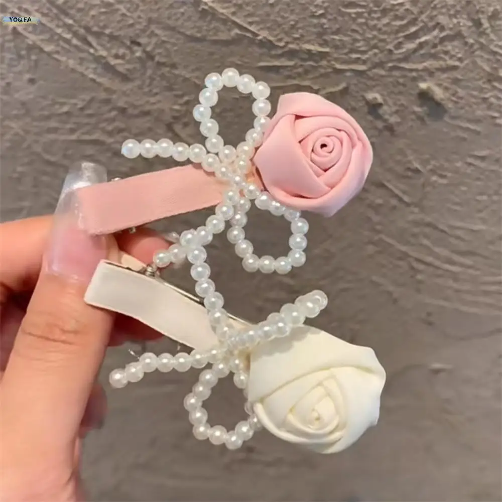 

Super Fairy Chiffon Rose Flower Bow Hair Clip Niche Temperament Duckbill Clip Ambiance Sense Cute Bangs Side Clip
