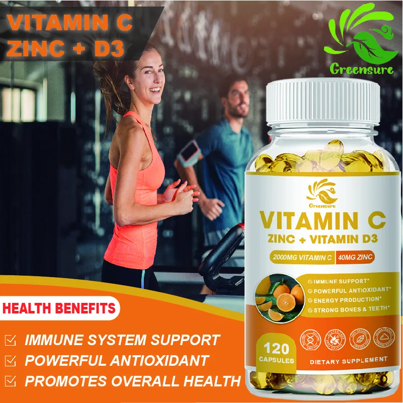

Органический Витамин C + Цинк и витамин D3 капсулы добавки для антиоксидантной пигментации против морщин отбеливающая кожа