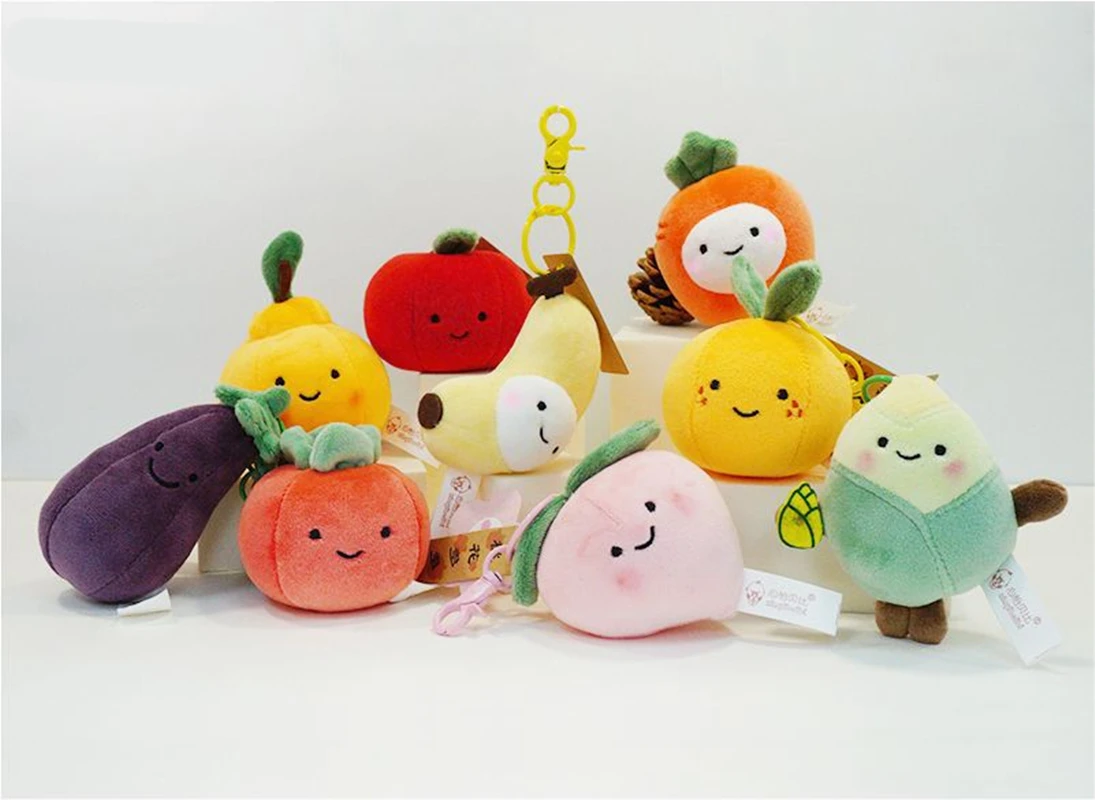 

Mini Fruit Dolls Vegetable Plush Cute Keychains Toys Orange Banana Peach Apple Eggplant Carrot Backpack Pendant Bag Keyring Gift