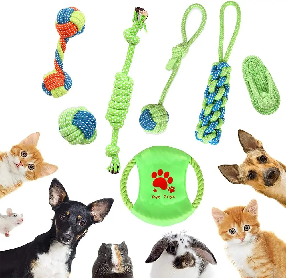 

7 Pièces Jouet pour Chien Corde, Jouet Interactif pour Chiot, Jouets Chien Chiot, Jouets de Corde à Mâcher Durables, Set de J