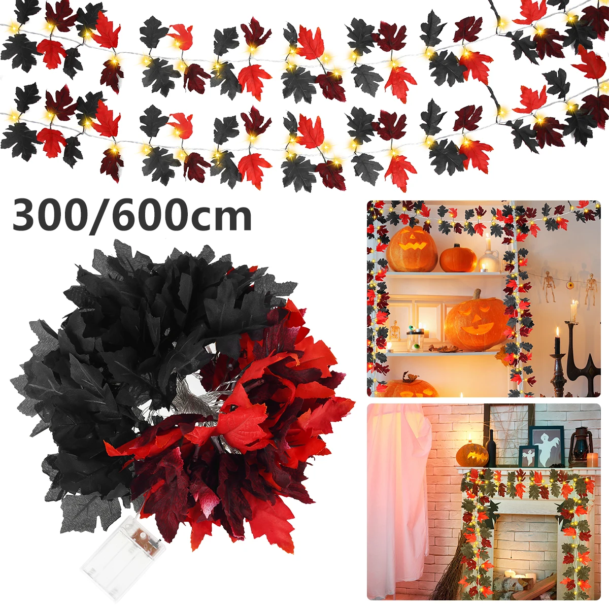 

Осенняя гирлянда с кленовыми листьями, питание от 3 АА батареек, искусственные кленовые листья, водонепроницаемая Осенняя Светодиодная лен...
