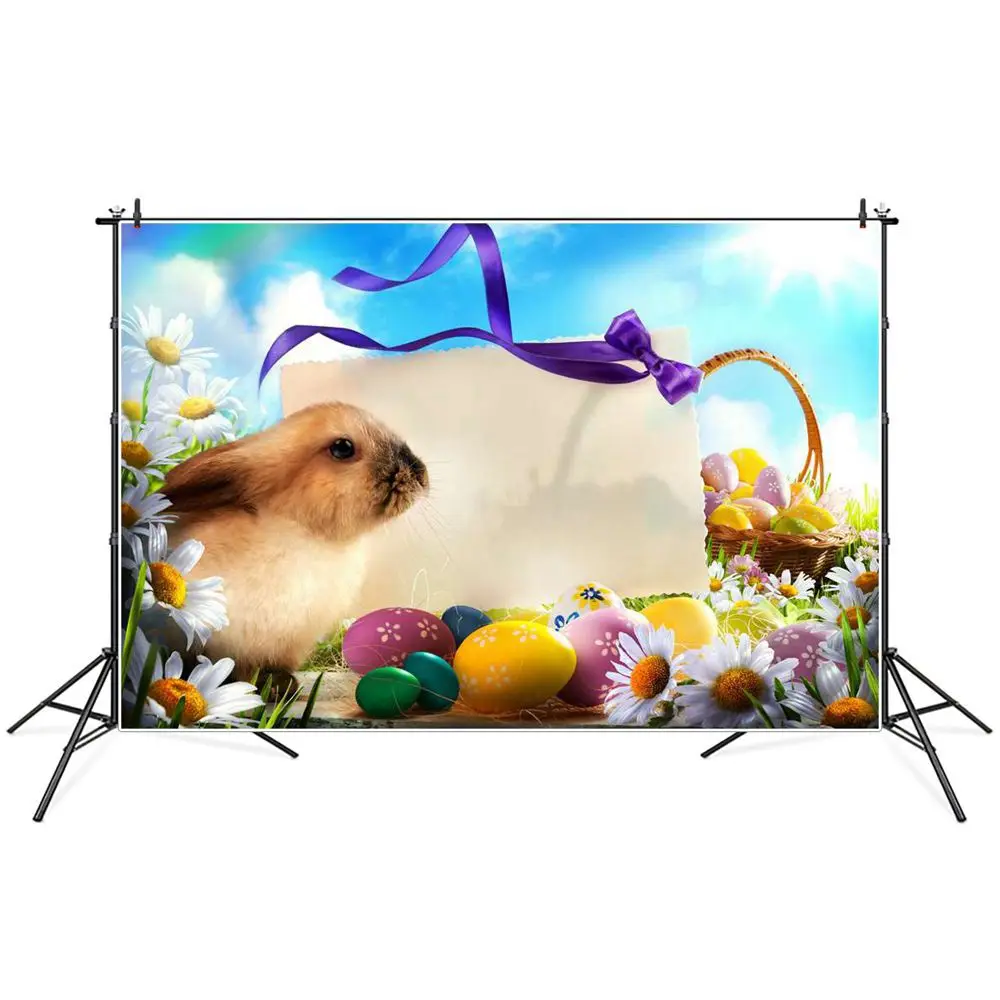 

Easter Photography Backdrops Rabbit Eggs Basket Flowers Banner Custom Baby Spring Party Home Decoration Photo Booth Backgrounds