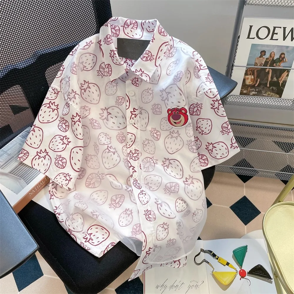 

Рубашка-поло Lotso в винтажном стиле с клубничкой, милая рубашка с коротким рукавом, женское летнее мягкое дышащее пальто, топ, праздничный подарок на день рождения