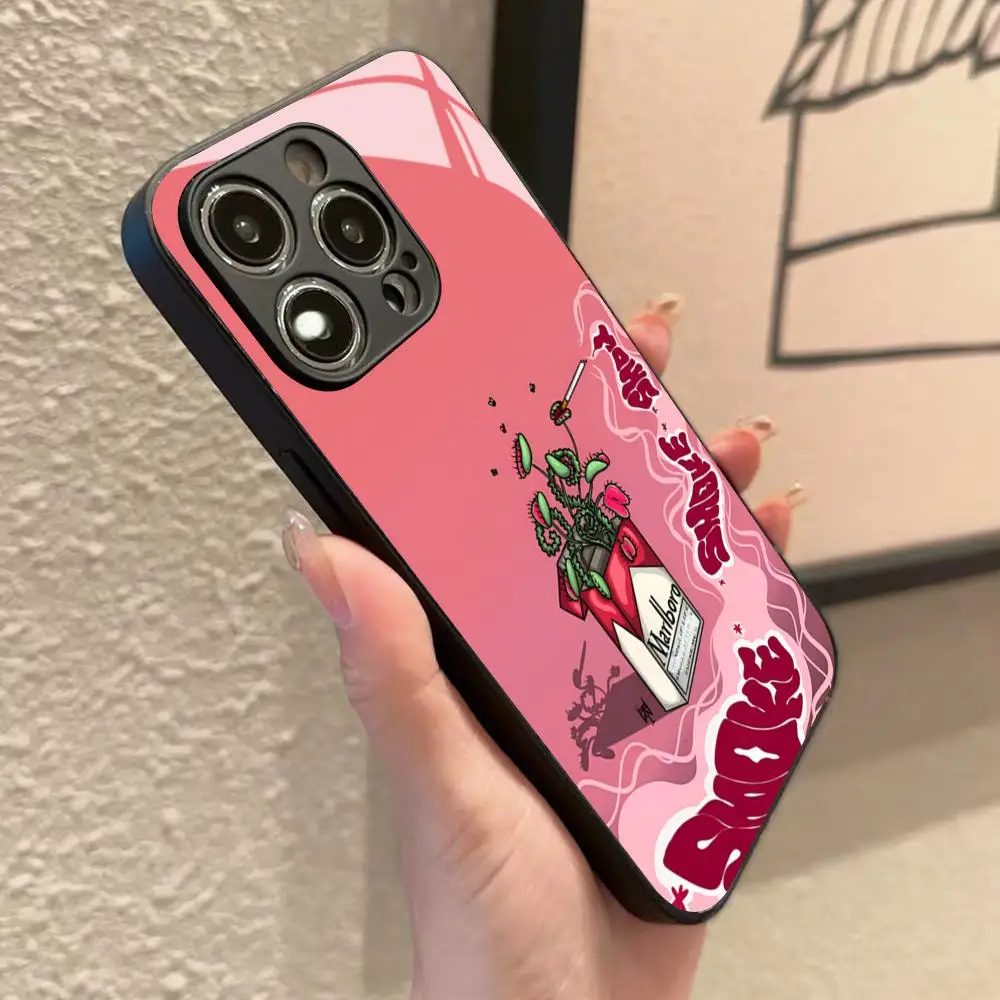 Чехол для телефона Cigarette-M-Marlboroes-S Iphone 16 15 14 12 11 13 Pro Max Mini 8 X Xr Xs Puls черный стеклянный