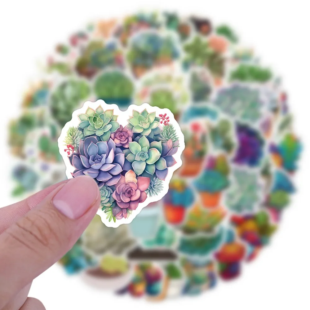 

10/60Pcs Cute Green Succulent Plants Graffiti Stickers Luggage Computer Phone Case Water Cups Notebook Waterproof Stickers
