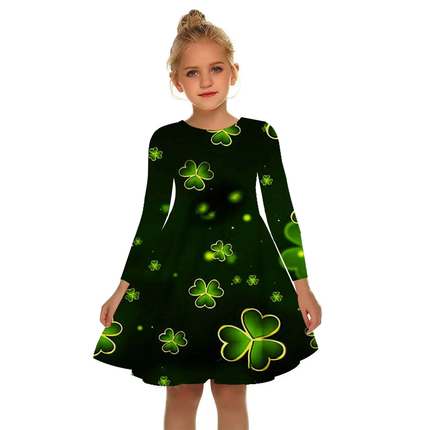 

2-17 Years Old Summer Casual Short Sleeve O Neck Mini Dress Graffiti Character Print Clover Mini Dress Girls 2022 New