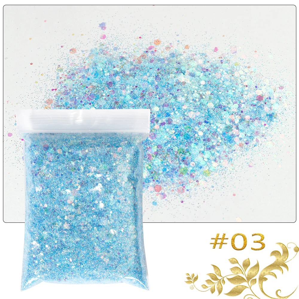 

50G Symphony Mixed Nail Glitter Hexagon Shape Chunky Aurora Color Sequins Sparkly Flakes Slices Nails Art Decoration Glitter