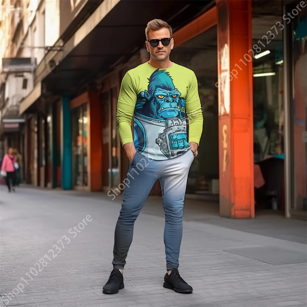 2023 Man Tracksuit Sets Men's Long Sleeve T-shirts Two Piece Set Men Fashion 3D Retro Printing Casual Streetwear Men's Clothing