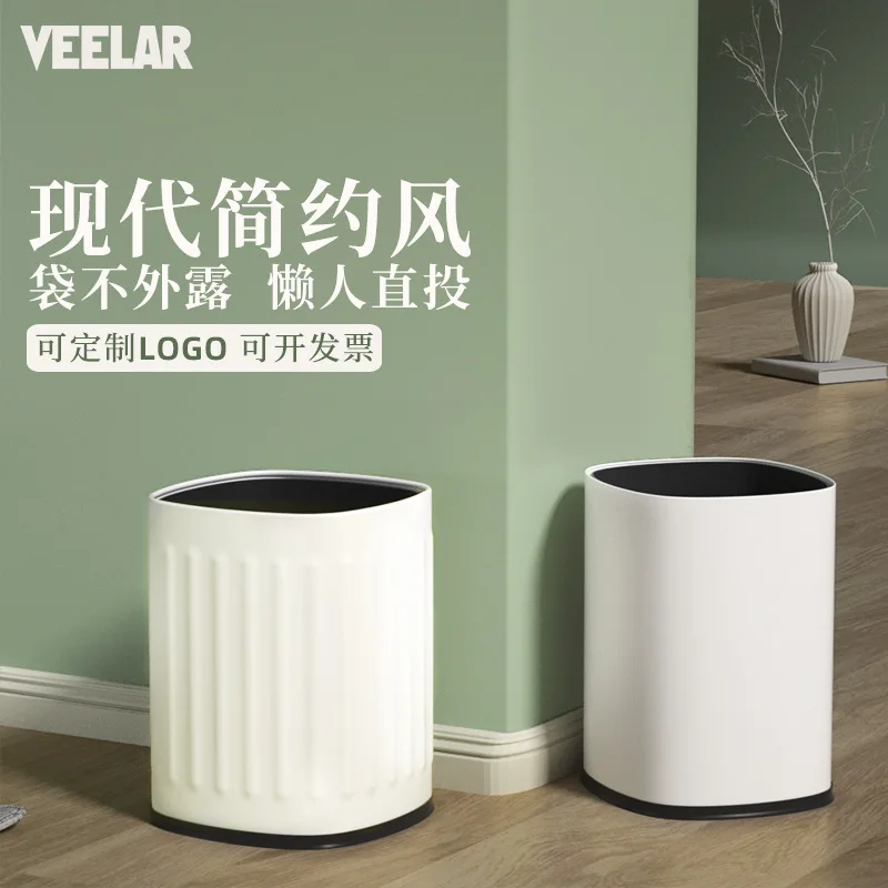 

Новый товар, мусорная корзина из нержавеющей стали без крышки, для гостиной, кухни, ванной комнаты, с широким горлом, двухслойная, простая и стандартная, роскошная