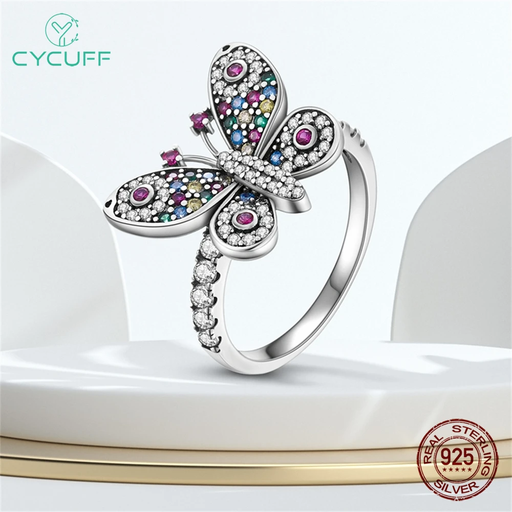 Кольца CYCUFF из серебра 925 пробы с инкрустированными красочными циркониевыми