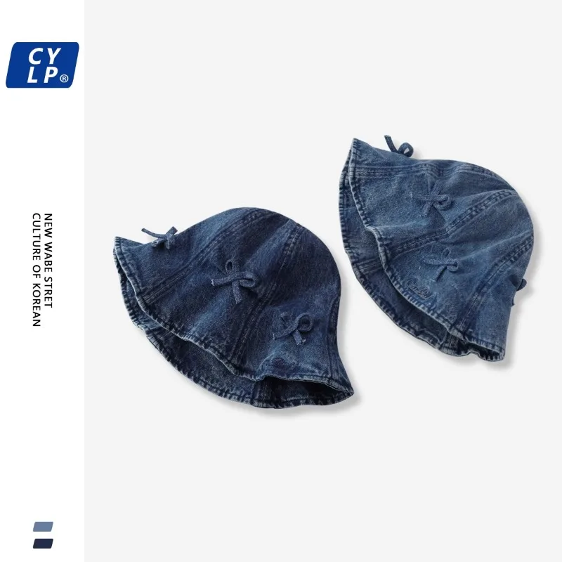 Панама из денима с бантом для мужчин и женщин милые Панамы в Корейском стиле