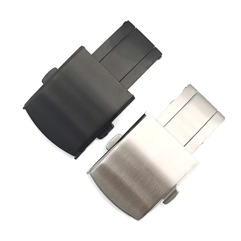 18MM 20MM 22MM High-quality High-grade Light Luxury Silver Black 304 Stainless Steel Double-press Folding Turtle Back Buckle