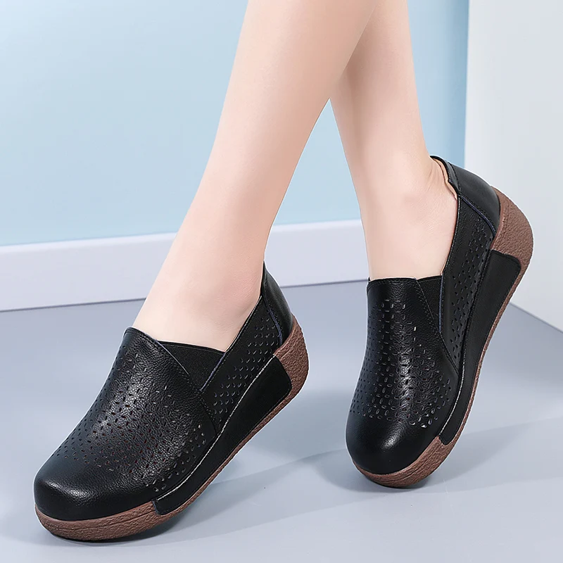 Женские туфли на толстой подошве удобные дышащие лоферы повседневная обувь