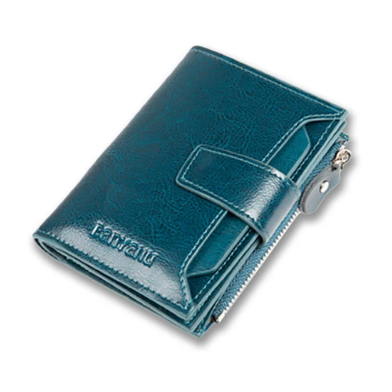 

Genuine Leather Wallets for Women Blue Short Zipper Cowhide Purses Ladies Trifold Bifold Cute Small Coin Purse Red Woman Wallet