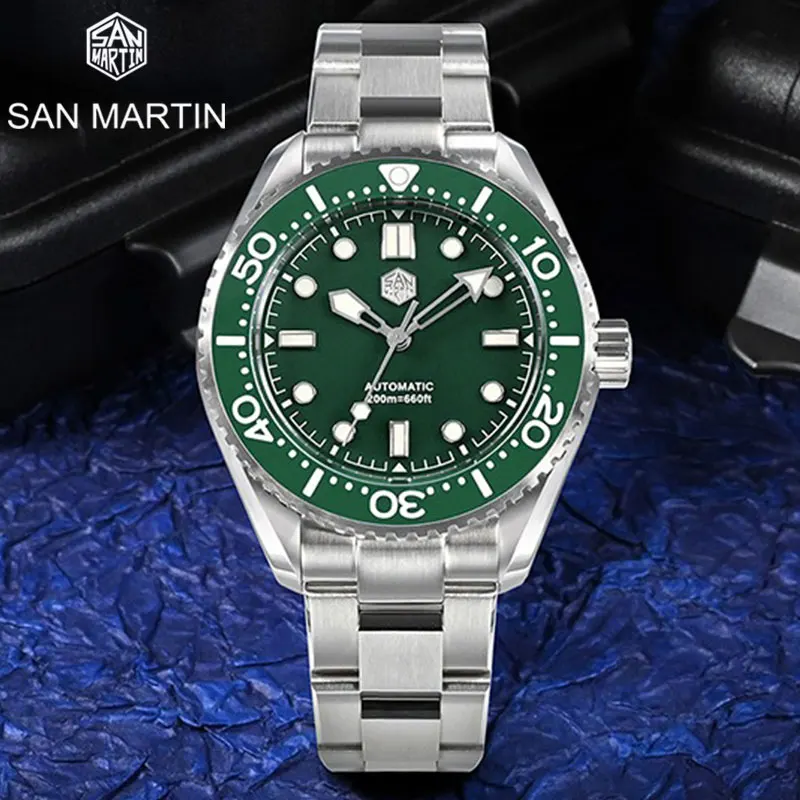 

Часы San Martin мужские с эмалью, модные брендовые винтажные классические роскошные автоматические механические светящиеся часы для дайвинга, 20 АТМ, BGW9