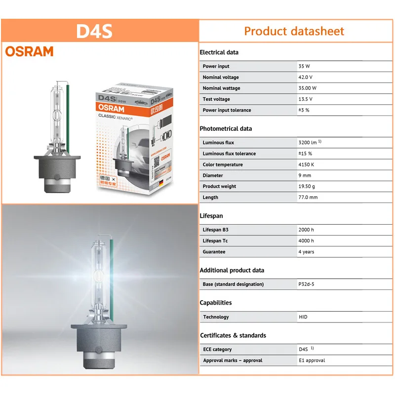 OSRAM Xenon HID Классические Автомобильные Лампы Для Фар D1S D2S D3S D4S 4200K Теплый Белый OEM