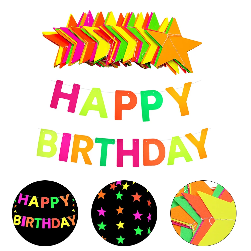 

Party Birthday Supplies Star Glow Garland Decorations Banner Happy Paper Sticks Neon Bunting Hanging Suit Colorful Set Glowing