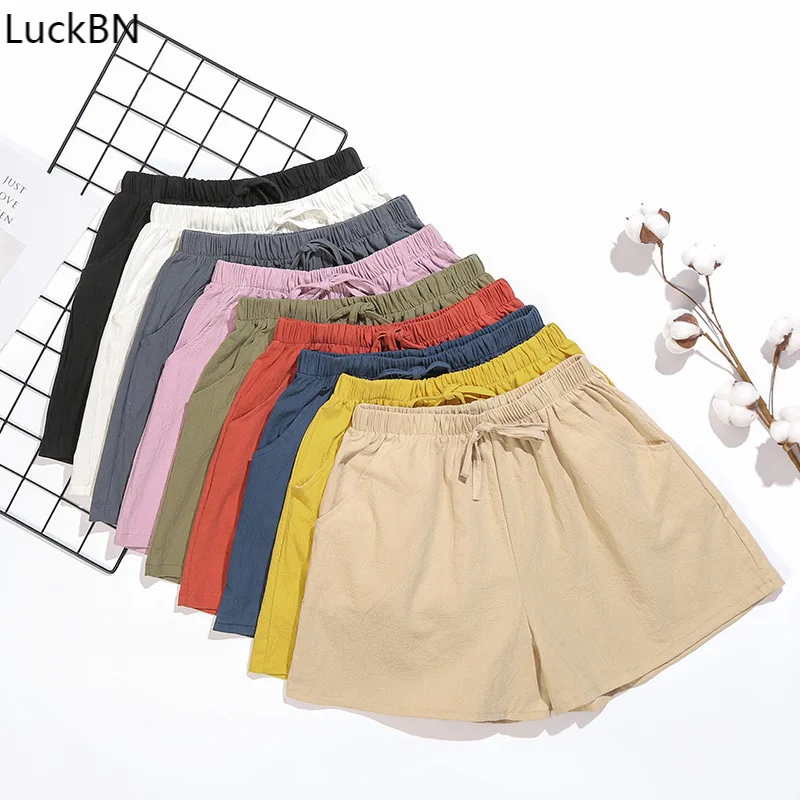 

Women Shorts Summer Casual Trouser Solid Cotton Linen Shorts High Waist Loose Shorts for Girls Soft Cool Female Shorts de mujer