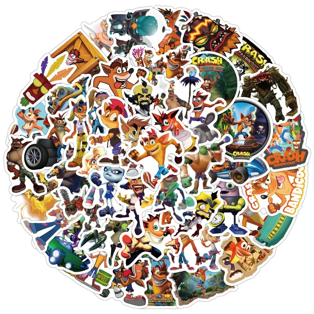 Фото 60 шт. мультяшных наклеек Crash Bandicoot для багажа, стаканов, канцелярских принадлежностей, мобильных телефонов, ноутбуков, холодильников, декоративные наклейки для самостоятельного оформления №1
