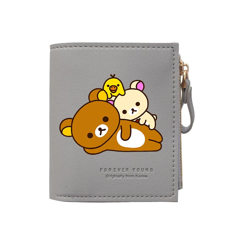 Фото Компактный кошелек для монет Rilakkuma с мультяшным принтом, портативный многофункциональный держатель для карт Kawaii, мультяшный зажим для денег большой вместимости №3