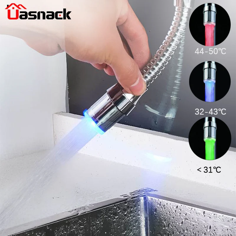 

Светодиодный светящийся кран с датчиком температуры для кухни и ванной комнаты, 7 цветов, светящаяся водосберегающая насадка для крана, душ...