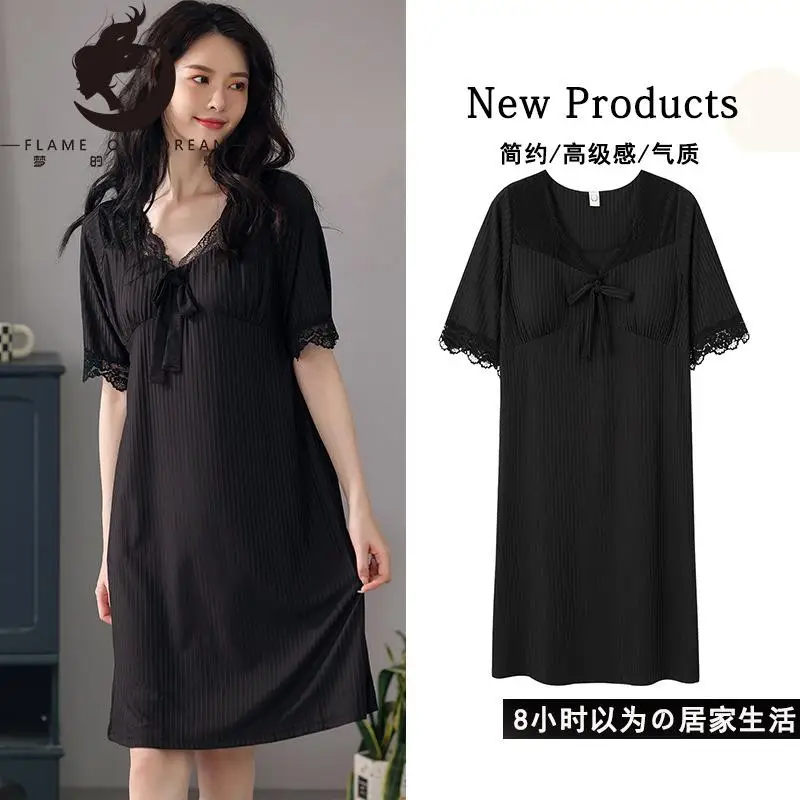 Flame Of Dream Nightgown With Breast  Short Sleeve Summer Female  Sweet Dress Home Clothes 22900