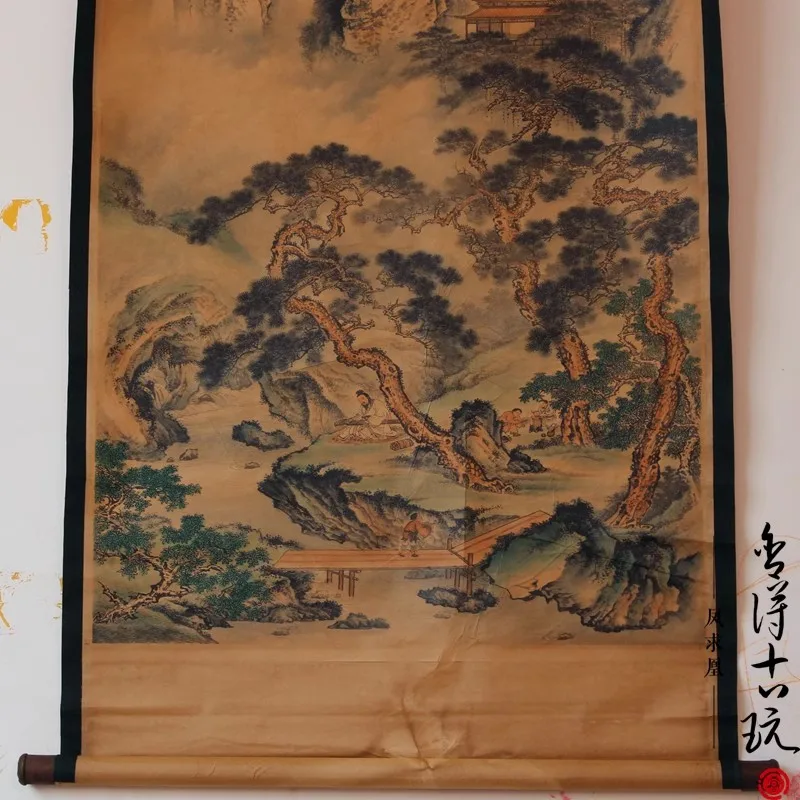 Редкие ручная роспись QingDyansty китайские картины с вертикальной осью, три старых деревьев и пейзажей, нарисованные вручную, бесплатная доставка (art.: 3920cfd71461b) - 3920cfd71461b