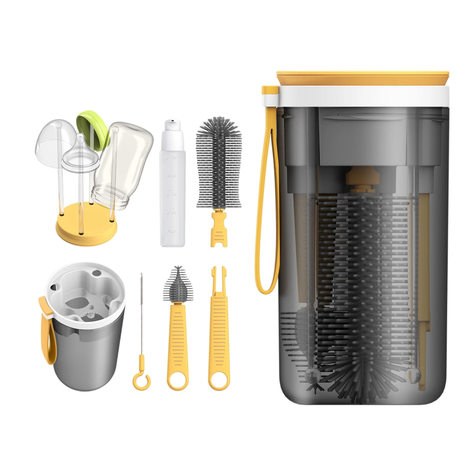 

Bottle Cleaner Set Baby Travel Baby Bottle Brush Kit Multifunctional Drying Rack With Nipple Brush Soap Dispenser Container