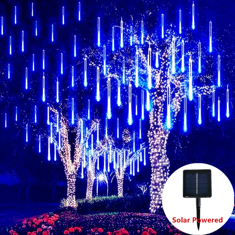 Solar LED Meteor Shower Holiday Led String Lights Outdoor Fairy Garden Decor 8 Tubes Christmas Street Lights Wedding Decorations