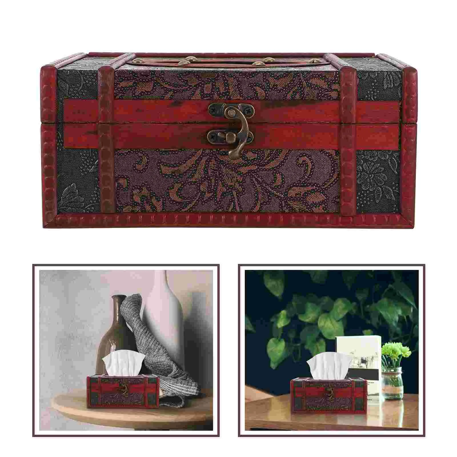 

Tissue Holder Case Box Storage Paper Facial Dispenser Wooden Napkin Sheet Dryer Toilet Desktop Container Vintage Organizer