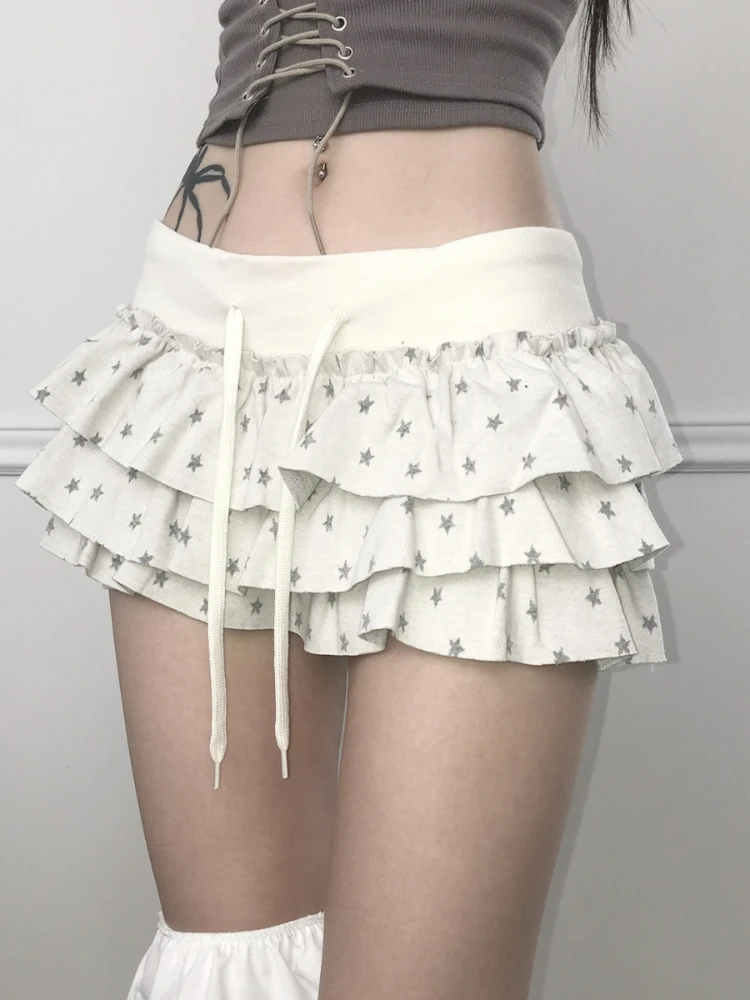 Фото Юбка HOUZHOU Y2k Star Ruffles с оборками и многослойным дизайном, женская мини-юбка в корейском стиле Kawaii на шнурке, модная милая плиссированная юбка №2